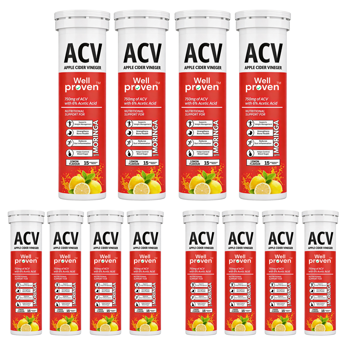 ACV | Apple Cider Vinegar | Pack of 12 | 15 Effervescent Tablets each with Moringa